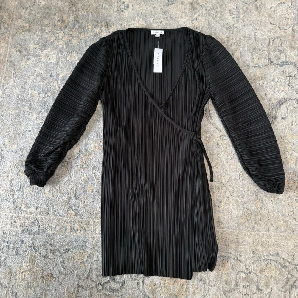 Topshop Black Pleated Wrap Dress
